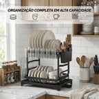 Escorredor de Louça 2 Andares Aço Carbono Preto Inox