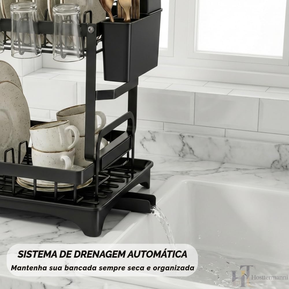 Escorredor de Louça 2 Andares Aço Carbono Preto Inox
