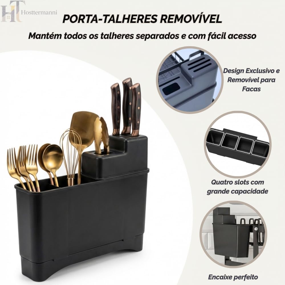 Escorredor de Louça 2 Andares Aço Carbono Preto Inox