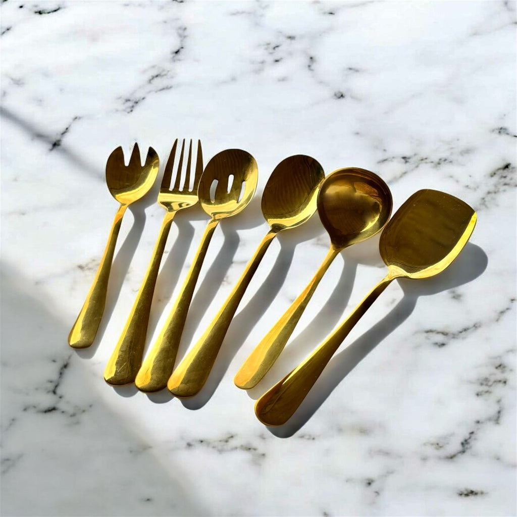 Kit de Servir Dourado de 6 Peças em Aço Inox Premium – Elegância e Sofisticação à Mesa