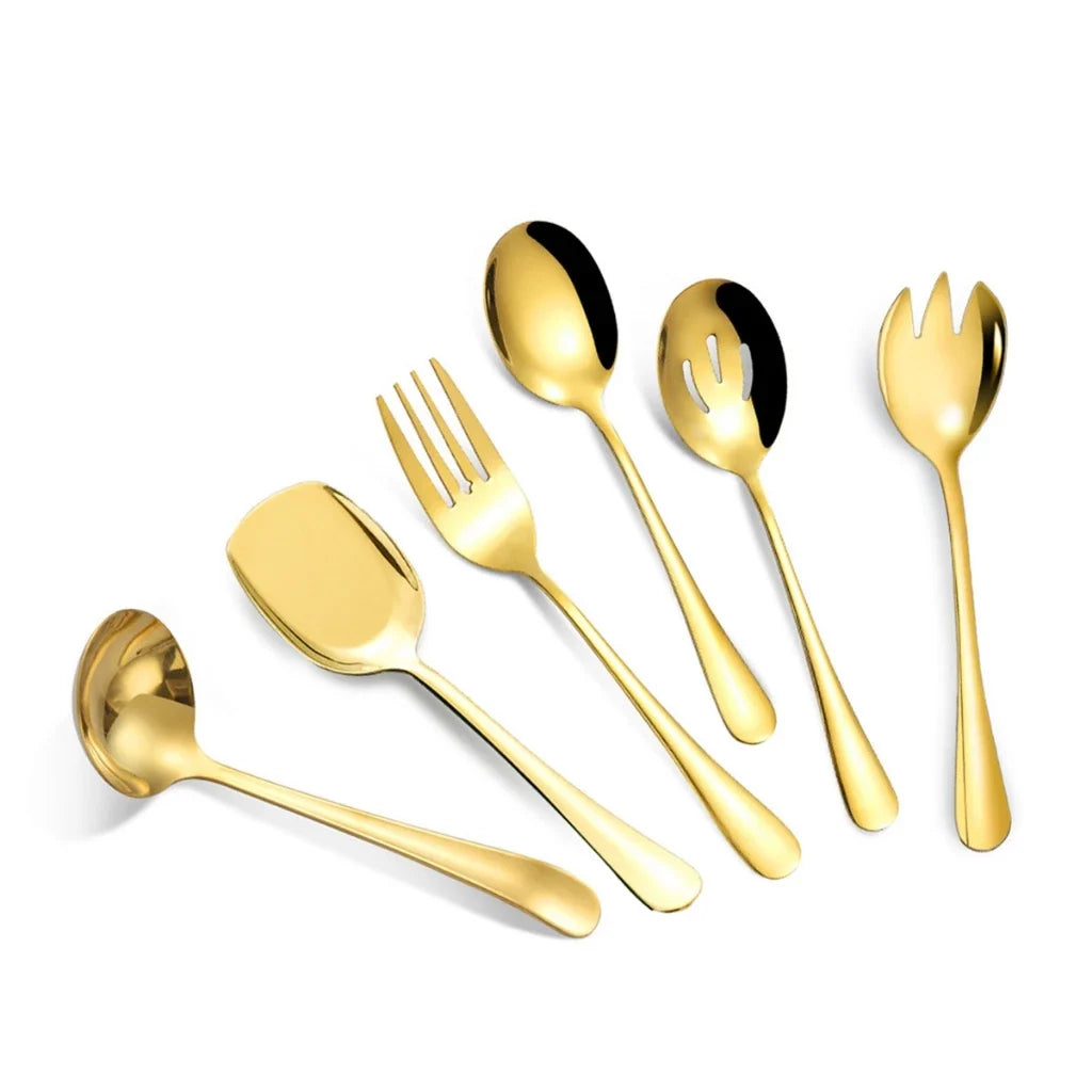 Kit de Servir Dourado de 6 Peças em Aço Inox Premium – Elegância e Sofisticação à Mesa