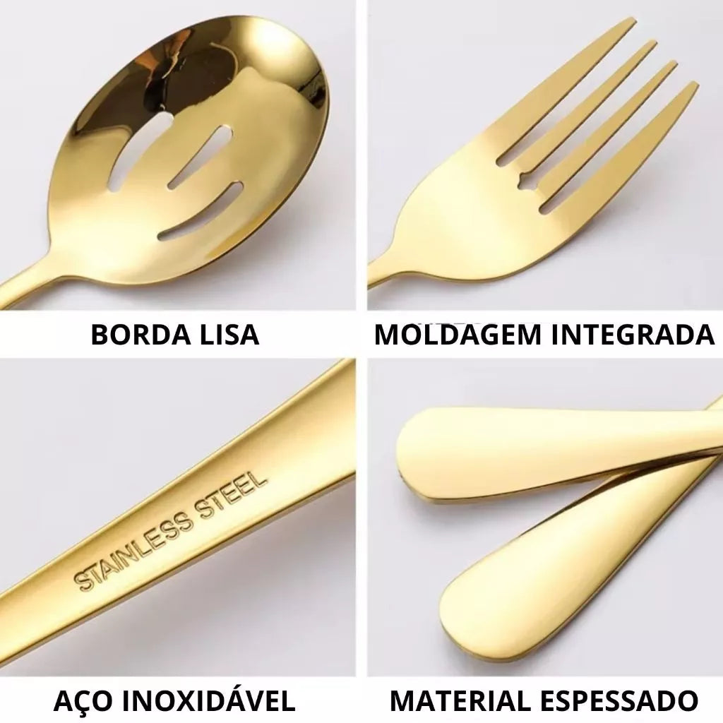 Kit de Servir Dourado de 6 Peças em Aço Inox Premium – Elegância e Sofisticação à Mesa