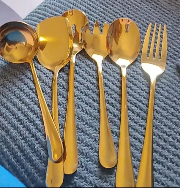 Kit de Servir Dourado de 6 Peças em Aço Inox Premium – Elegância e Sofisticação à Mesa