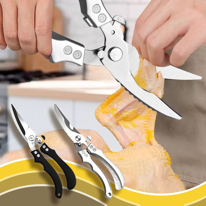 🔥 Promoção - Tesoura de Cozinha Premium Segura Multifuncional em Aço Inoxidável