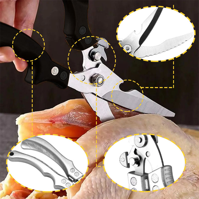🔥 Promoção - Tesoura de Cozinha Premium Segura Multifuncional em Aço Inoxidável